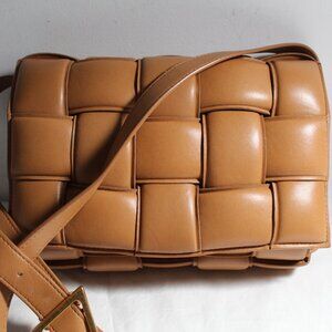 Bottega Veneta Padded Cassette Shoulder Bag Leather Carmel Intrecciato Crossbody